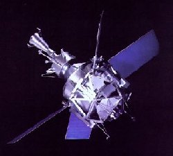 Représentation du satellite Gravity Probe B dans l'espace
